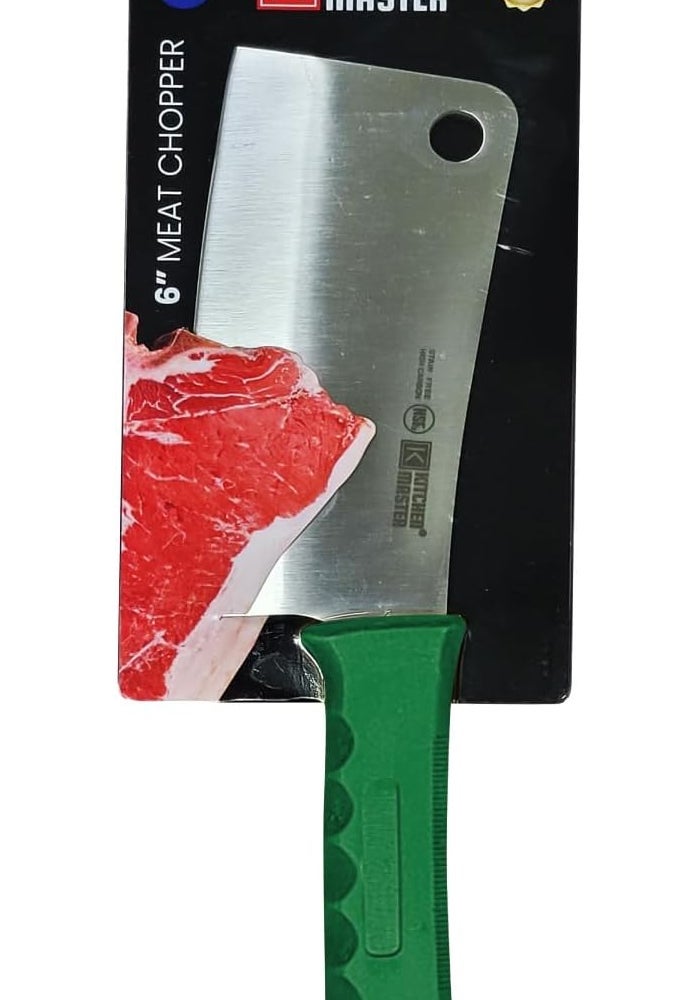Kitchen Master 6 Inch Stainless Steel Meat Cleaver with Green Handle - Image 3